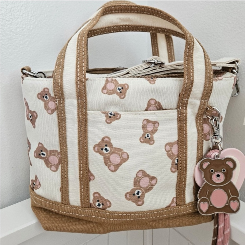 Teddy Bear Print Canvas Tote Bag